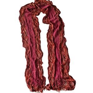 Pink, Brown & Orange Frilly Crinkle Rectangular Scarf with Thin Fringes 14"X68"